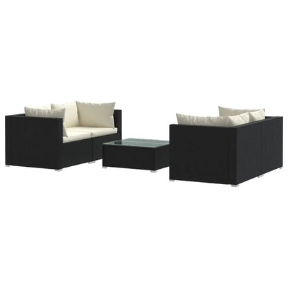 5-tlg. Garten-Lounge-Set mit Kissen Poly Rattan Schwarz