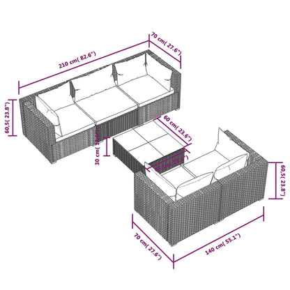 6-tlg. Garten-Lounge-Set mit Kissen Poly Rattan Schwarz