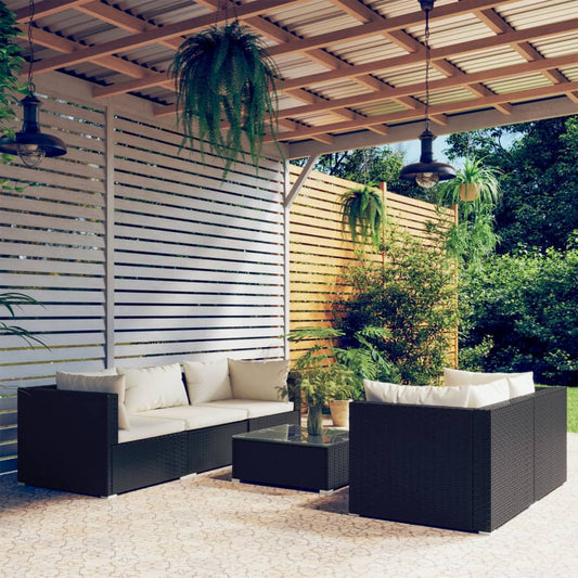 6-tlg. Garten-Lounge-Set mit Kissen Poly Rattan Schwarz