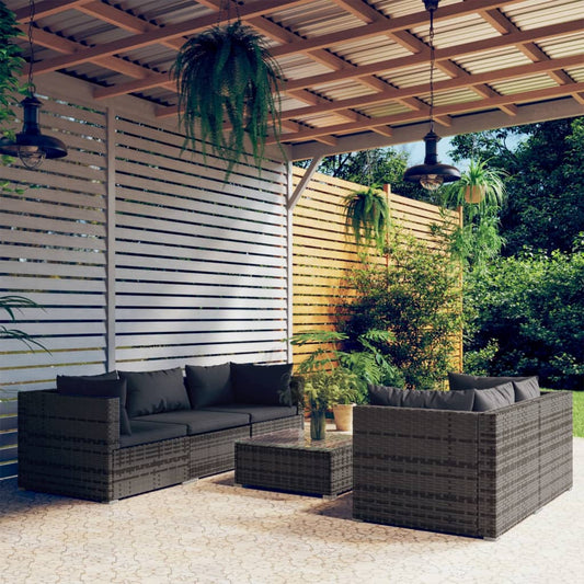 6-piece garden lounge set with cushions poly rattan grey