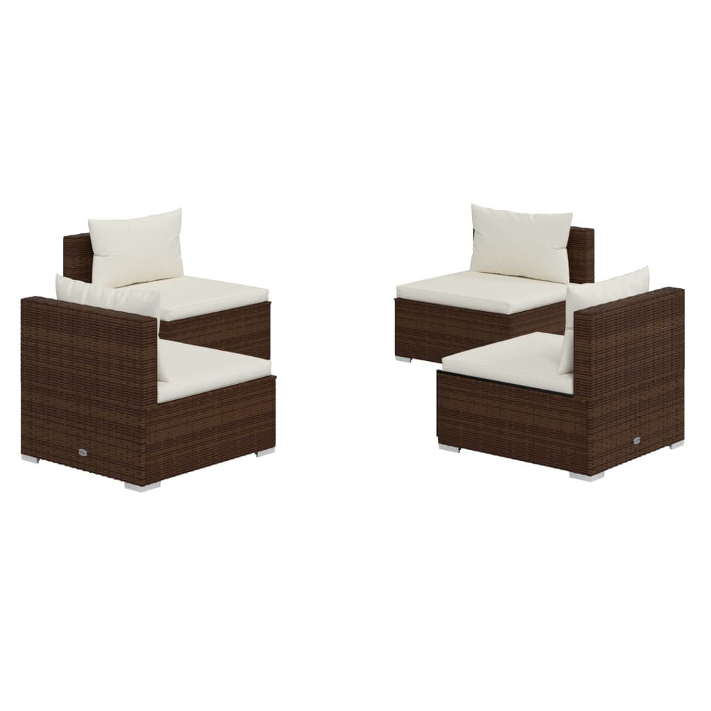 4-tlg. Garten-Lounge-Set mit Auflagen Poly Rattan Braun