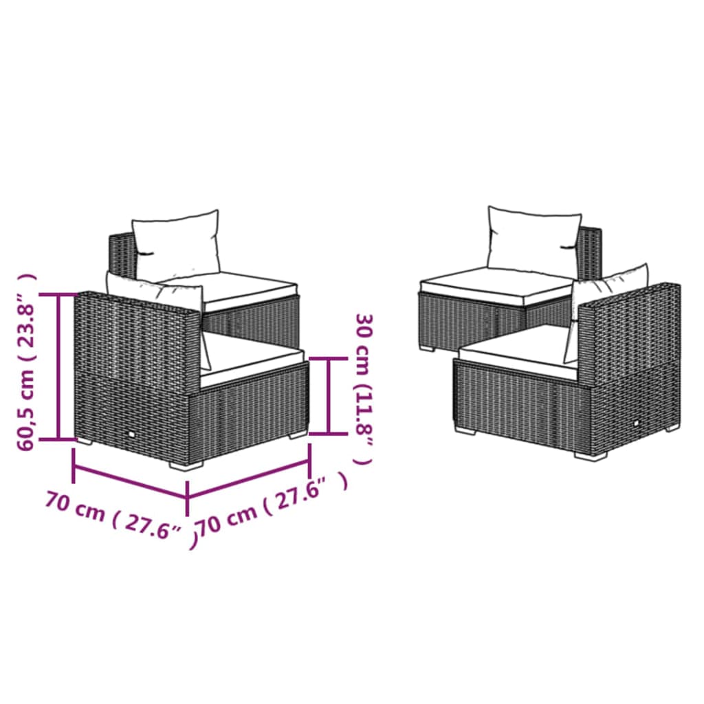 4-tlg. Garten-Lounge-Set mit Auflagen Poly Rattan Braun