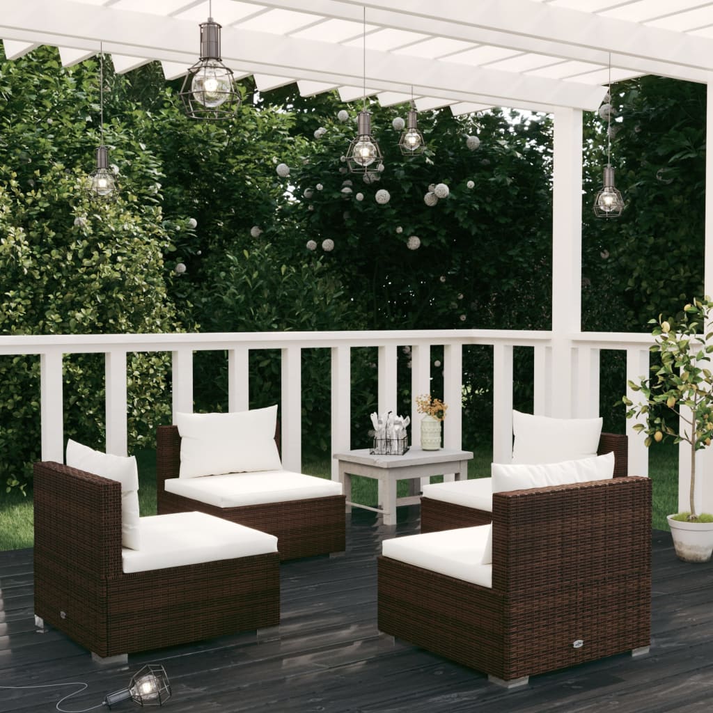 4-tlg. Garten-Lounge-Set mit Auflagen Poly Rattan Braun