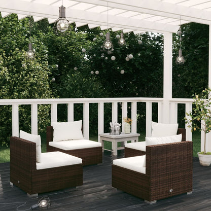 4-tlg. Garten-Lounge-Set mit Auflagen Poly Rattan Braun