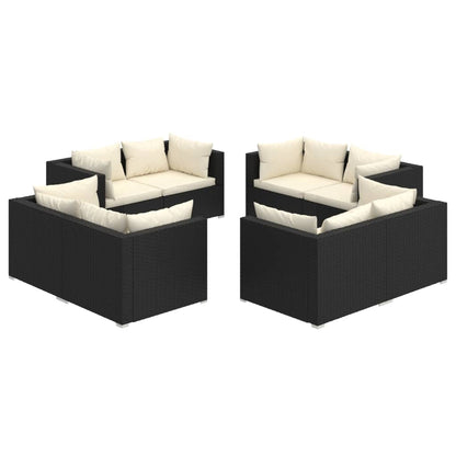 8-piece garden lounge set with cushions poly rattan black