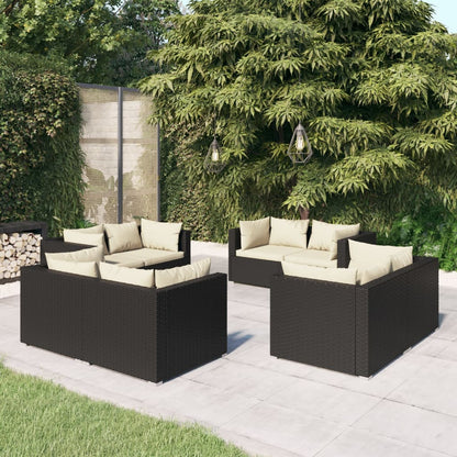 8-piece garden lounge set with cushions poly rattan black