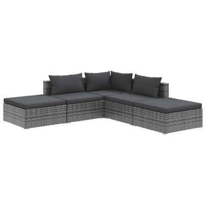 5-tlg. Garten-Lounge-Set mit Kissen Poly Rattan Grau