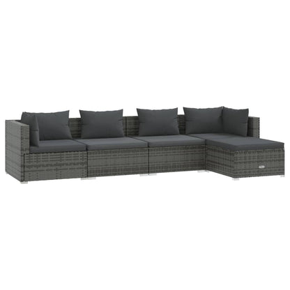 5-piece garden lounge set with cushions poly rattan grey