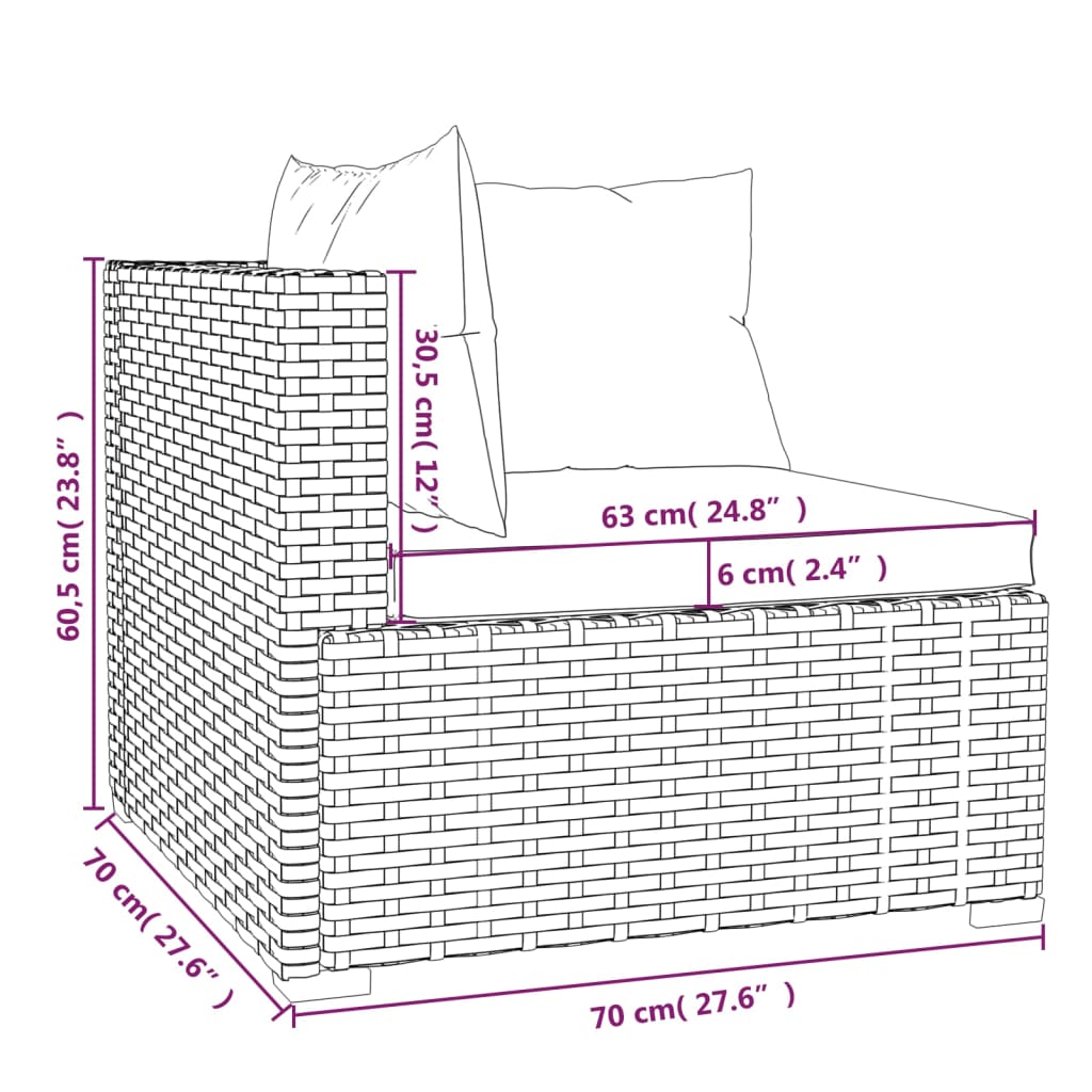 6-tlg. Garten-Lounge-Set mit Auflagen Poly Rattan Braun