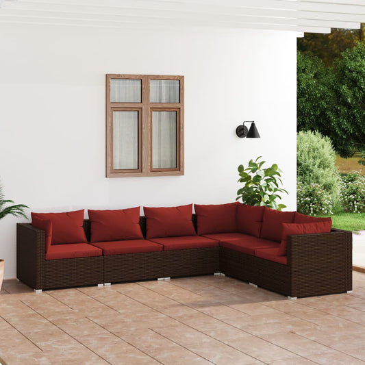 6-tlg. Garten-Lounge-Set mit Auflagen Poly Rattan Braun