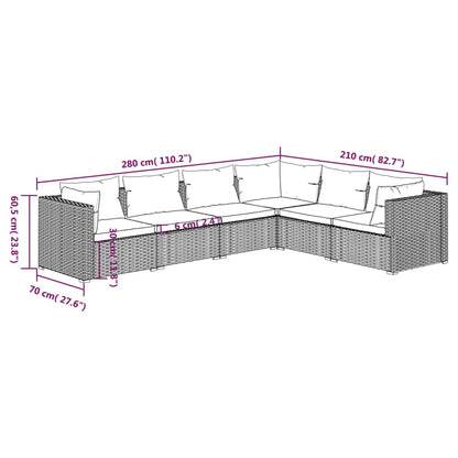 6-tlg. Garten-Lounge-Set mit Auflagen Poly Rattan Braun