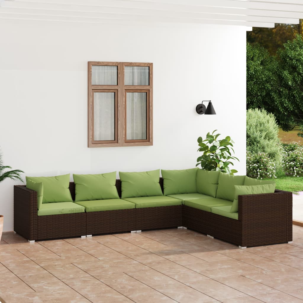 6-tlg. Garten-Lounge-Set mit Auflagen Poly Rattan Braun