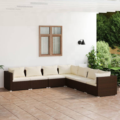 7-tlg. Garten-Lounge-Set mit Kissen Poly Rattan Braun