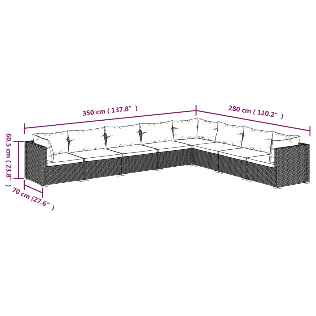 8-tlg. Garten-Lounge-Set mit Kissen Poly Rattan Braun