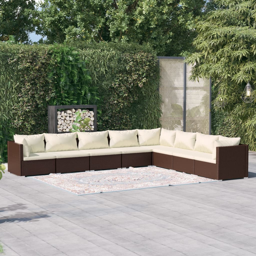 8-tlg. Garten-Lounge-Set mit Kissen Poly Rattan Braun