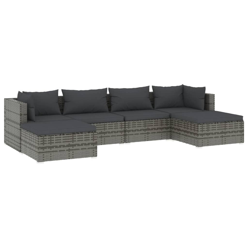 6-piece garden lounge set with cushions poly rattan grey