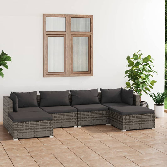 6-piece garden lounge set with cushions poly rattan grey