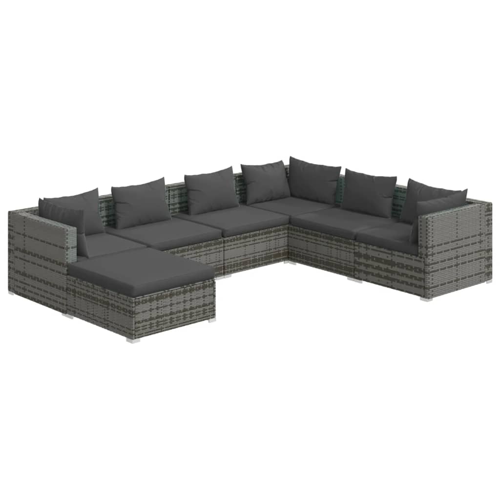 7-tlg. Garten-Lounge-Set mit Kissen Poly Rattan Grau