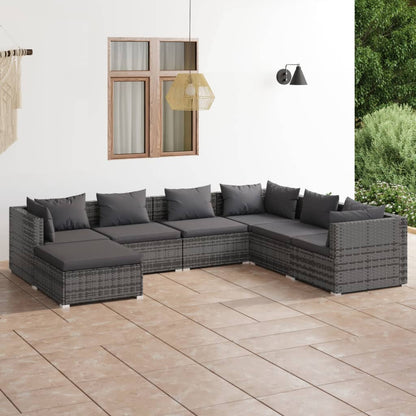 7-tlg. Garten-Lounge-Set mit Kissen Poly Rattan Grau