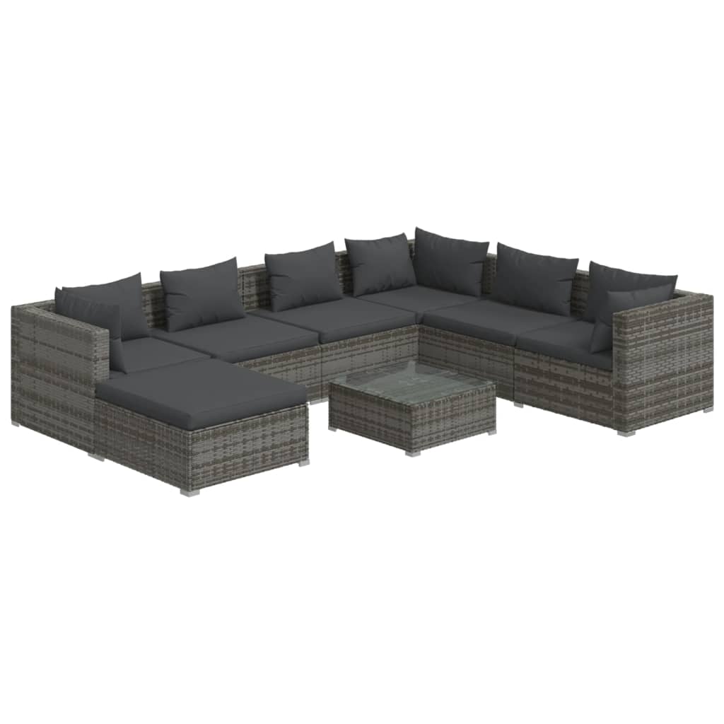 8-tlg. Garten-Lounge-Set mit Kissen Poly Rattan Grau