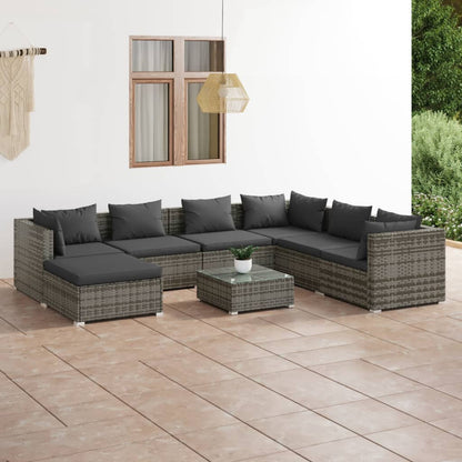 8-tlg. Garten-Lounge-Set mit Kissen Poly Rattan Grau