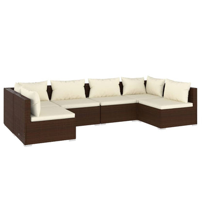 6-tlg. Garten-Lounge-Set mit Kissen Poly Rattan Braun