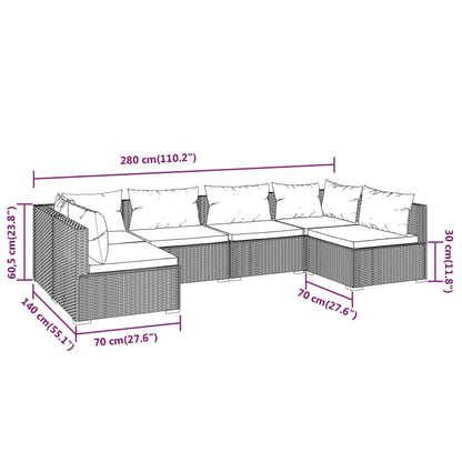 6-tlg. Garten-Lounge-Set mit Kissen Poly Rattan Braun