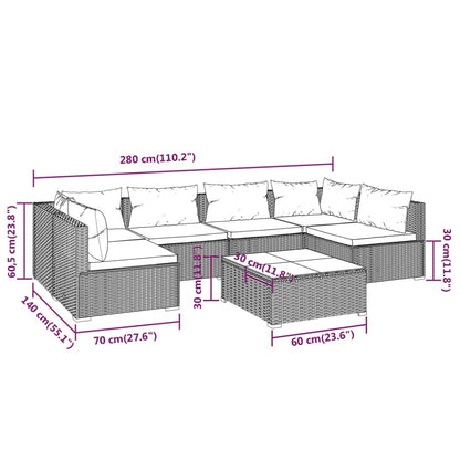 7-tlg. Garten-Lounge-Set mit Kissen Poly Rattan Braun