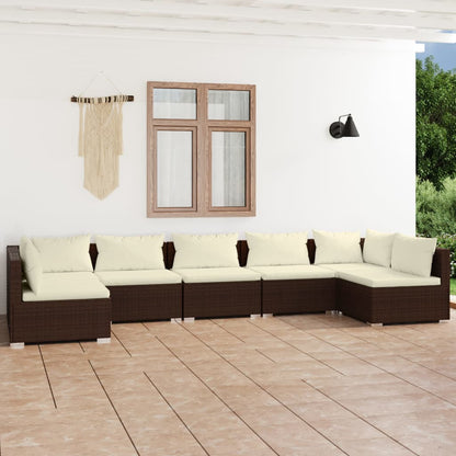 7-tlg. Garten-Lounge-Set mit Kissen Poly Rattan Braun