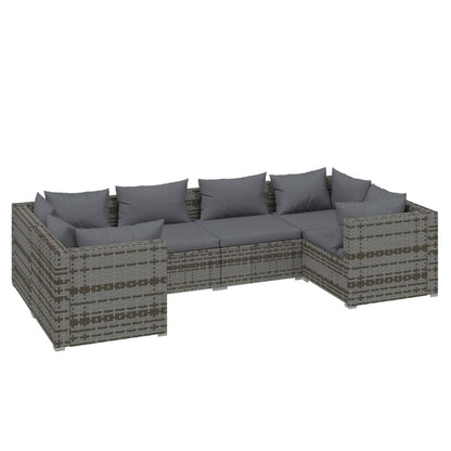 6-piece garden lounge set with cushions poly rattan grey