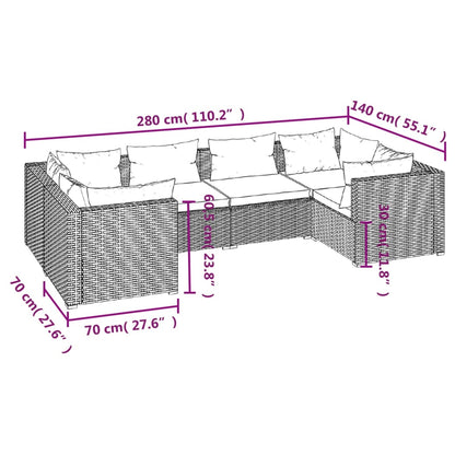 6-piece garden lounge set with cushions poly rattan grey