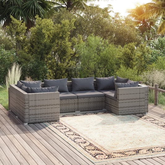 6-piece garden lounge set with cushions poly rattan grey