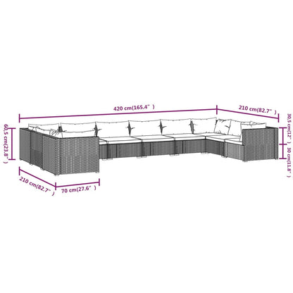 10-tlg. Garten-Lounge-Set mit Kissen Poly Rattan Braun