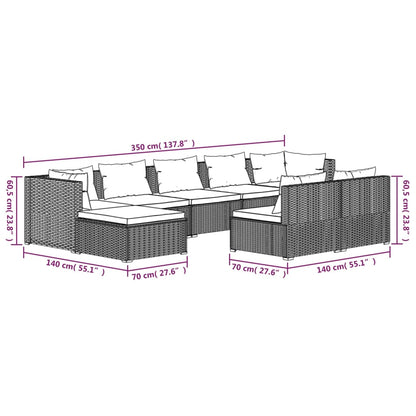 9-tlg. Garten-Lounge-Set mit Kissen Grau Poly Rattan