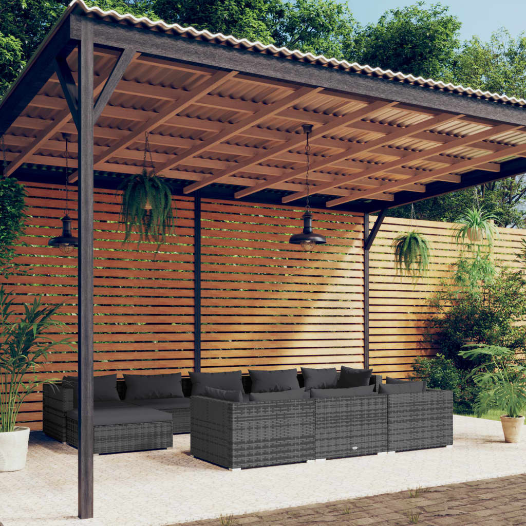 10-tlg. Garten-Lounge-Set mit Kissen Grau Poly Rattan