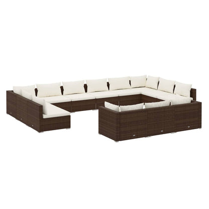 13-tlg. Garten-Lounge-Set mit Kissen Braun Poly Rattan