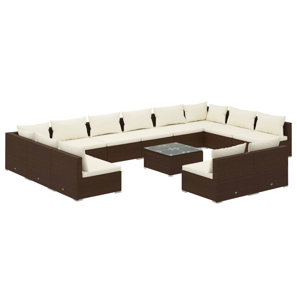 13-tlg. Garten-Lounge-Set mit Kissen Braun Poly Rattan