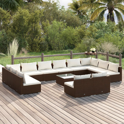 13-tlg. Garten-Lounge-Set mit Kissen Braun Poly Rattan