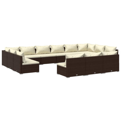 13-tlg. Garten-Lounge-Set mit Kissen Braun Poly Rattan