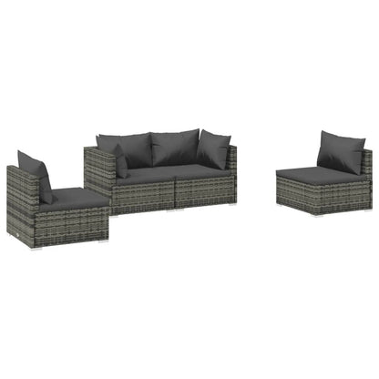 4-piece garden lounge set with cushions poly rattan grey