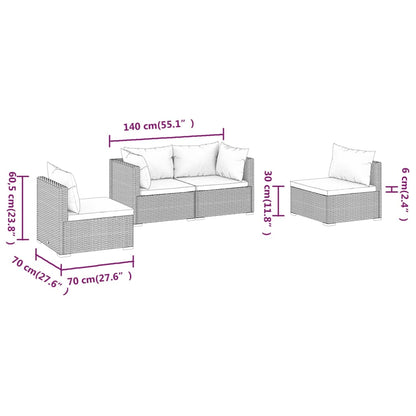 4-piece garden lounge set with cushions poly rattan grey