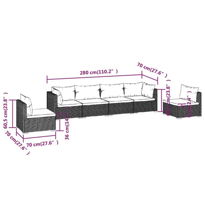 6-tlg. Garten-Lounge-Set mit Kissen Poly Rattan Braun