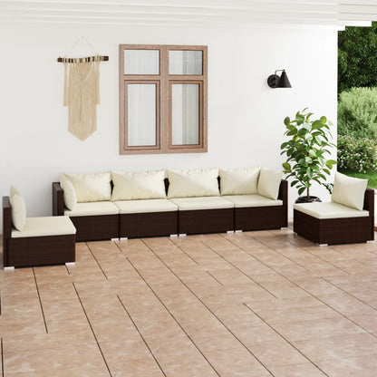 6-tlg. Garten-Lounge-Set mit Kissen Poly Rattan Braun