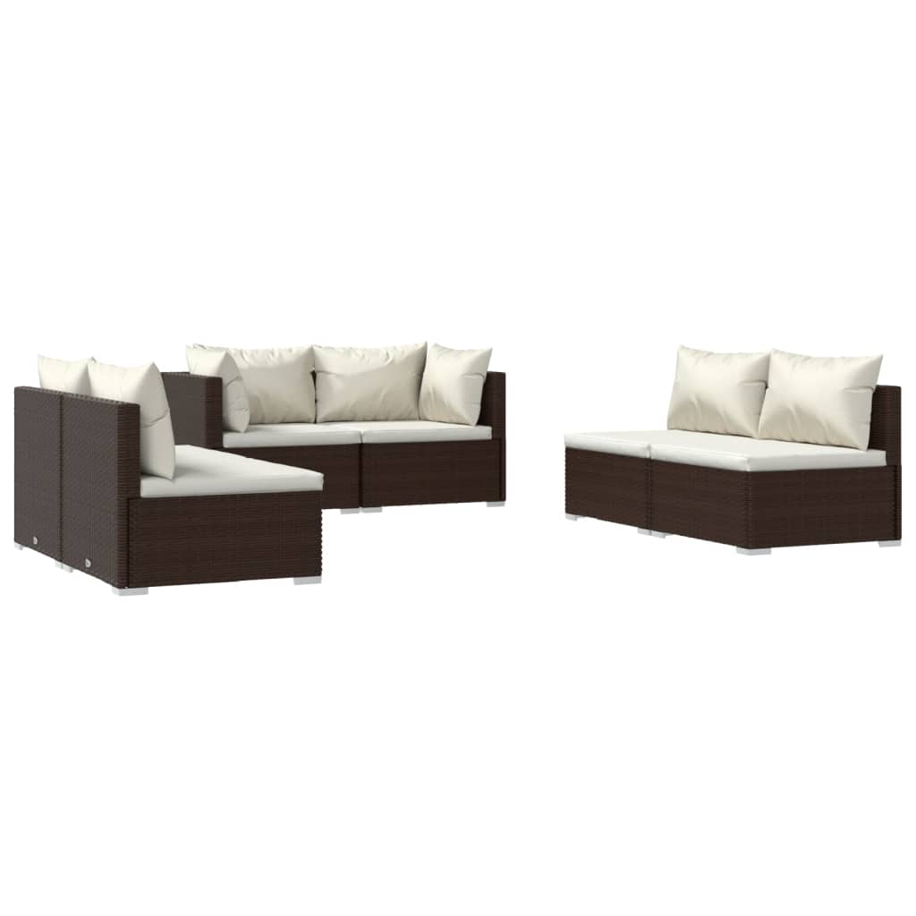 6-tlg. Garten-Lounge-Set mit Kissen Poly Rattan Braun