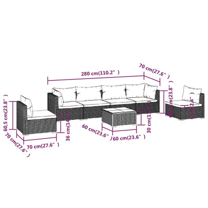 7-tlg. Garten-Lounge-Set mit Kissen Poly Rattan Braun