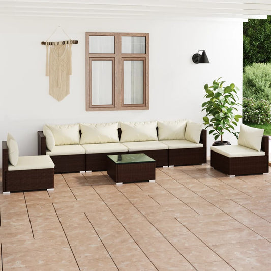 7-tlg. Garten-Lounge-Set mit Kissen Poly Rattan Braun