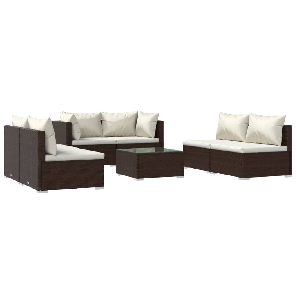 7-tlg. Garten-Lounge-Set mit Kissen Poly Rattan Braun