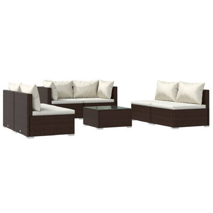 7-tlg. Garten-Lounge-Set mit Kissen Poly Rattan Braun