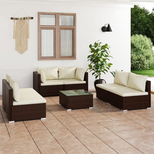 7-tlg. Garten-Lounge-Set mit Kissen Poly Rattan Braun