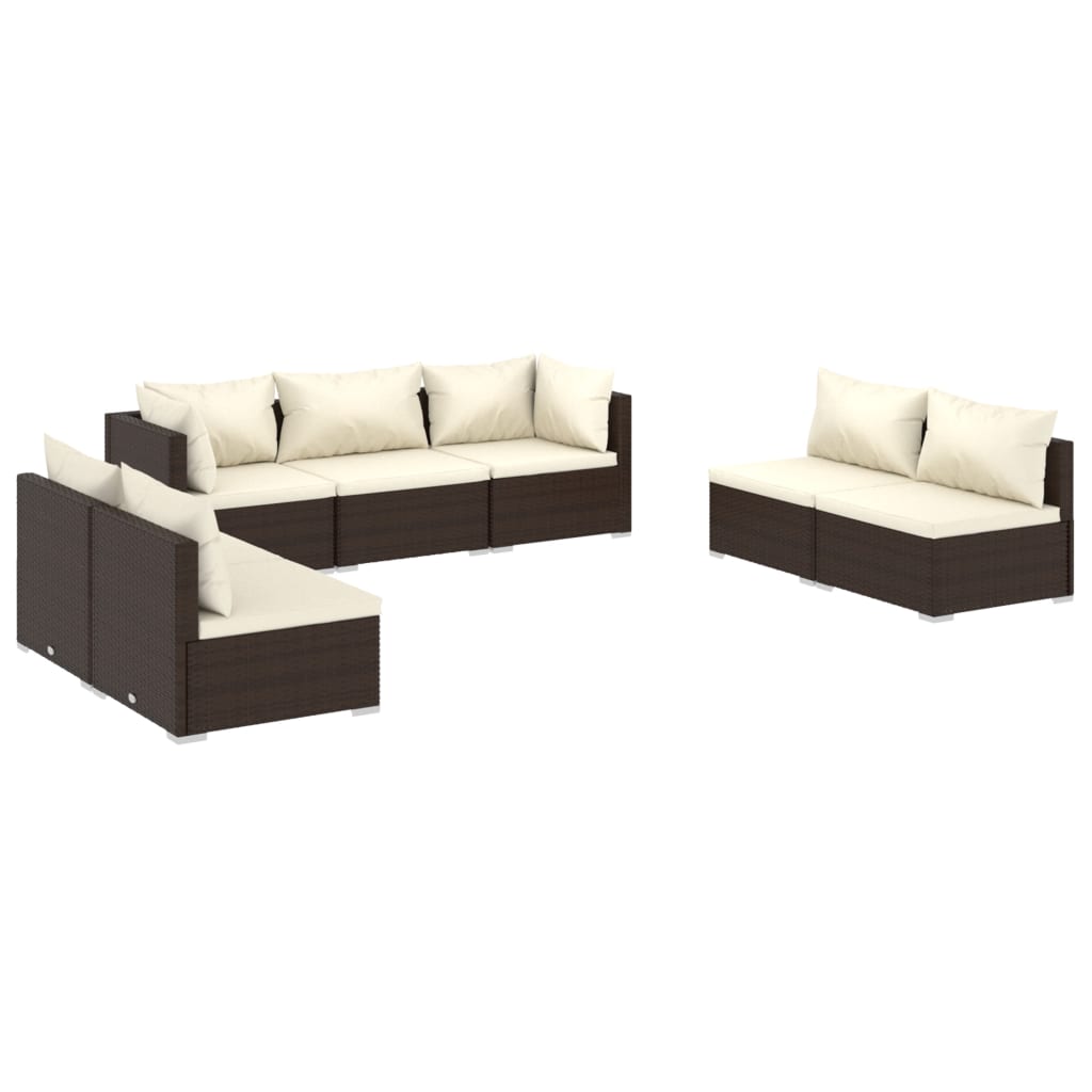 7-tlg. Garten-Lounge-Set mit Kissen Poly Rattan Braun